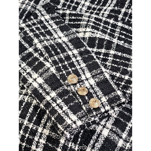 Rachel Parcell Women's Plaid Tweed Double Breasted Satin Lapel Blazer Sz 4 3151 - Picture 11 of 16